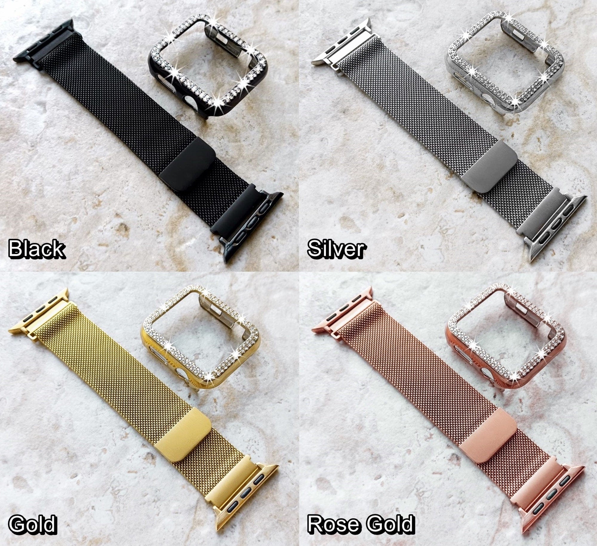 Apple Watch Band Set Crystal Bezel Case Cover for Ultra 2 9 8 7 SE 6 5 4 3 2 49mm 45mm 44mm 42mm 41mm 40mm 38mm Milanese Strap Bumper Frame